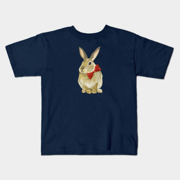 Bunny with Red Bowtie Kids T-Shirt by Das Brooklyn